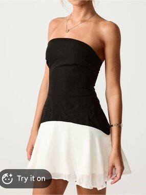 Strapless Black and White Fit & Flare Dress